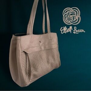 Elliot Lucca Taupe Tote Purse with Woven Accent